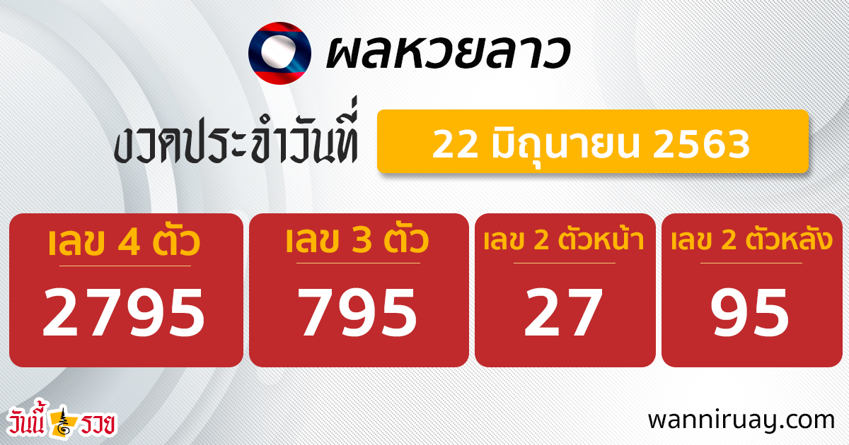 ผลหวยลาววันนี้ 22 มิ.ย.63