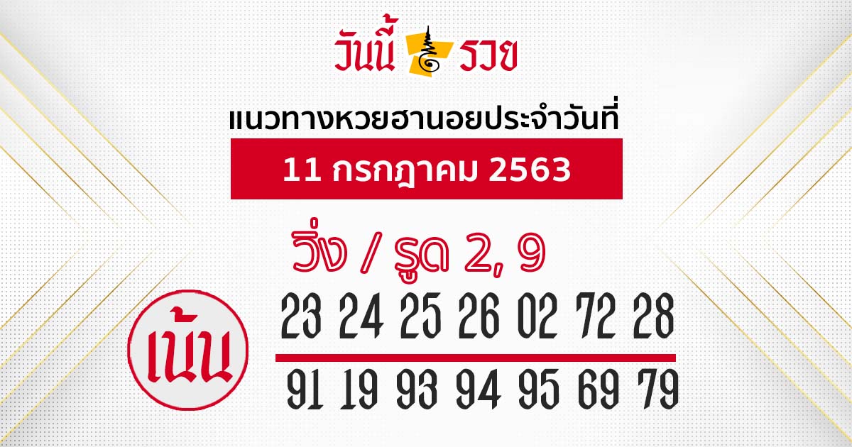 แนวทางหวยฮานอย 11 ก.ค. 63 