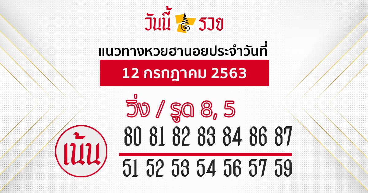 แนวทางหวยฮานอย 12 ก.ค. 63 