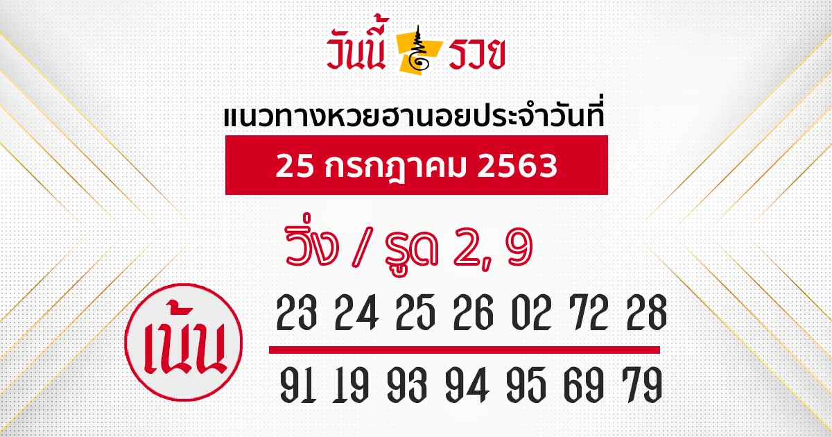 แนวทางหวยฮานอย 25 ก.ค. 63