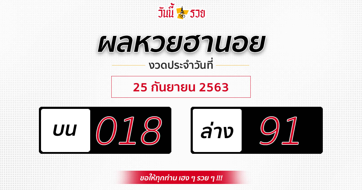 ผลหวยฮานอย 25/9/63