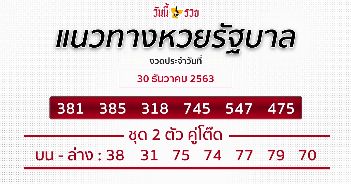 แนวทางหวยรัฐบาล 30/12/63