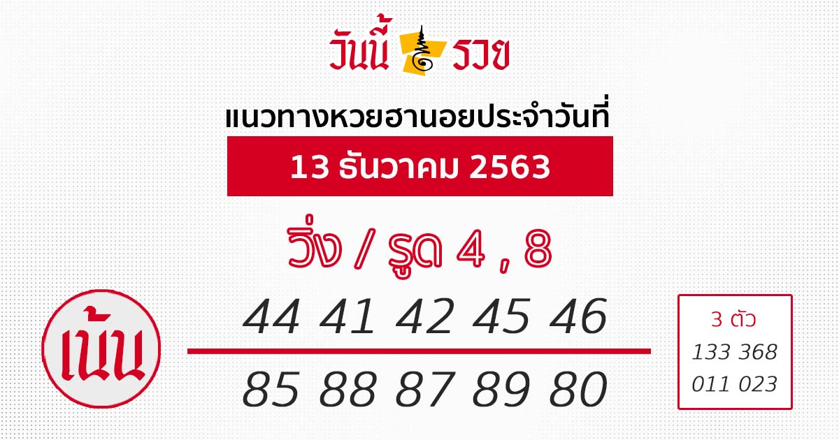 หวยฮานอย 13/12/63