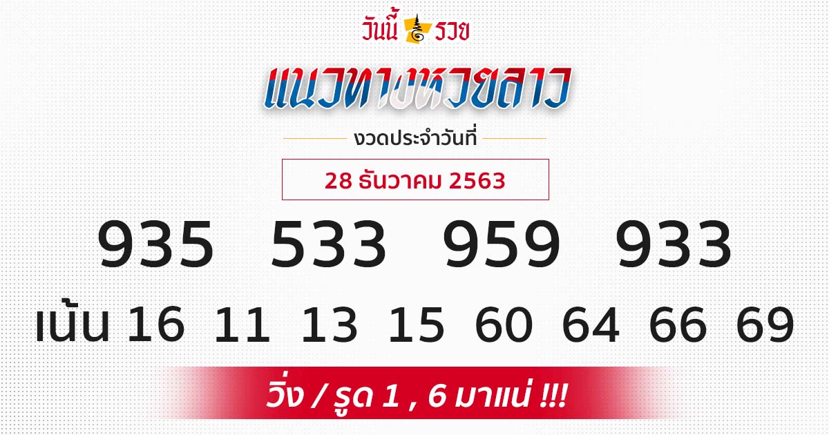 แนวทางหวยลาว 28/12/63