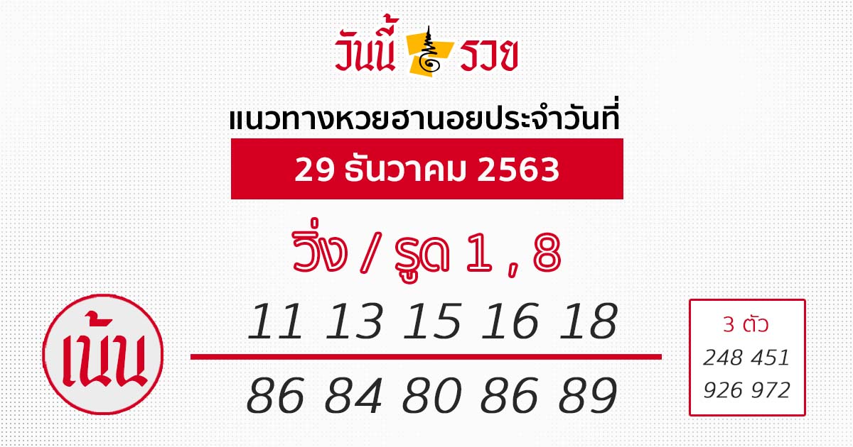 หวยฮานอย 29/12/63